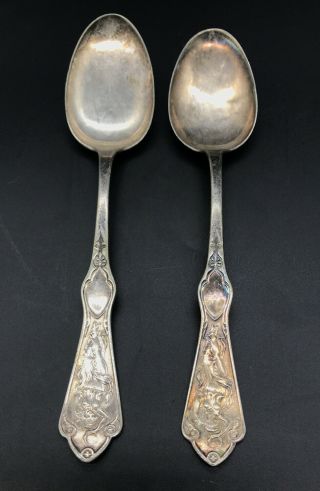 Set Of 2 Rare Pearl (1898) Reed & Barton Silverplate Serving Spoons Art Nouveau