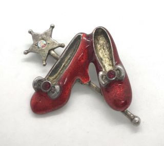 Rare Vintage Signed Ajmo Wizard Of Oz Dorothy Ruby Red Slippers Brooch Pin