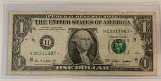 Rare 2009 $1 One Dollar Bill Star Note Birthdate Special Date Serial H00311997