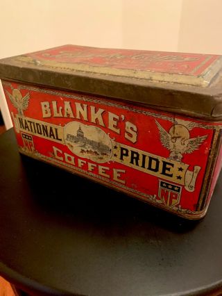 Ultra Rare Pre - 1920’s Blanke’s Coffee Tin St Louis.  Hinge Lid Rich Graphics 2