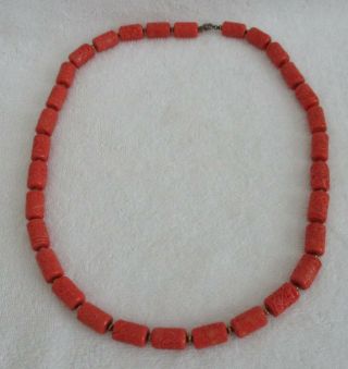 Vintage [ Rare Salmon Lampwork Barrel Shaped Glass Bead Necklace ] Germany