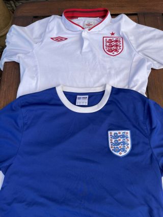 2 X England Home & Away 2012 Football Shirts Size Medium Umbro Nivea Retro Rare