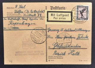 Germany To Denmark 1931 Zeppelin,  Rare Fdh To Kopenhagen Baltif Sea Flight Card