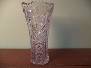 Rare Antique Slight Pink Vase 7 - 1/2 " Sawtooth Edge Eapg Pressed Glass Embossed