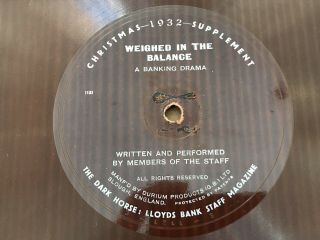 Rare 10” 78rpm Record.  Spoken Word.  Advertising.  Flexi.  Lloyds Bank Drama 1932