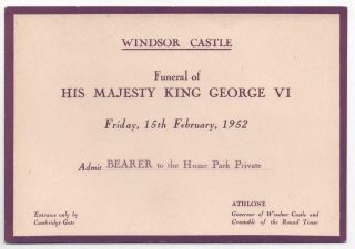 Rare Ticket Funeral King George Vi Windsor Castle Feb1952 Iss 