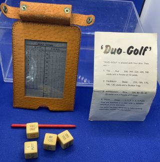 Very Rare Vintage “duo - Golf” Dice Game With Leather Rub Out Score Card And Box