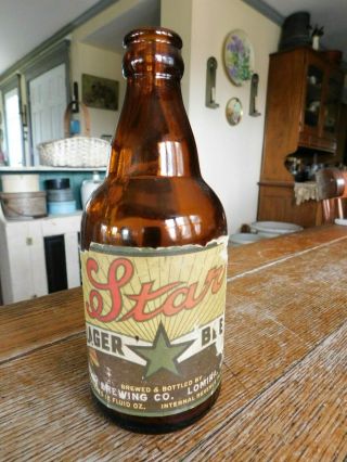 Rare Vintage Irtp Old Stubby Beer Bottle - Star Lager Beer Lomira,  Wi Paper Label