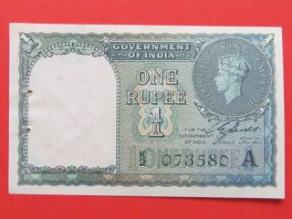 India British (1940 Rare Scarce Green Serial Number) 1 Rupee Rare Bank Note,  Unc