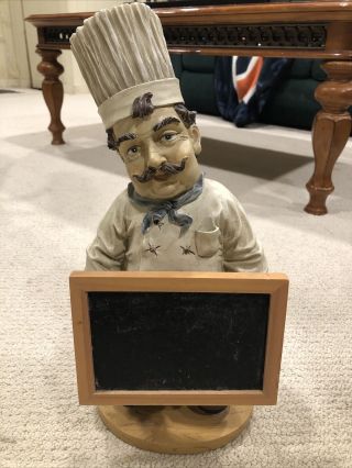Chef Statue With Chalkboard Sign Rare 17” Tall Kitchen Restaurant Decor