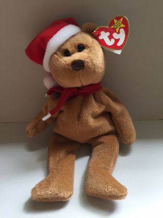 Ty Beanie Babies Teddy Christmas Bear - Tag Errors Beanbag Plush 1996 / 97 Rare