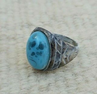 Ancient Rare Viking Bronze Ring With Old Blue Stone Authentic Very Stunning