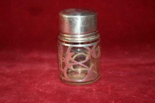 Rare Antique Sterling Silver Overlay & Capped Glass Bath Salt Bottle Minty