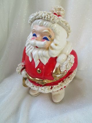 Vintage Japan Santa Claus Christmas Ceramic Bank Spaghetti Trim 1950s Rare