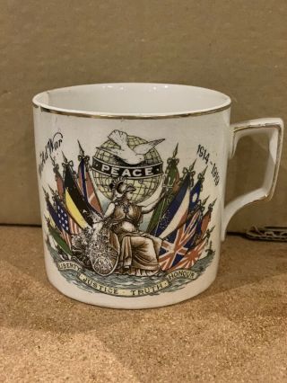Rare Antique 1914 - 1919 Ww1 Peace Mug - Horden 1919