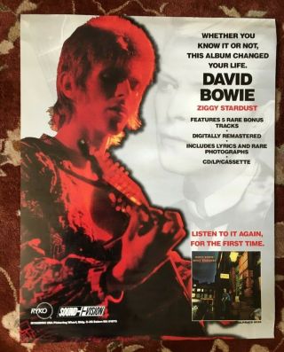 David Bowie Ziggy Stardust Rare Promotional Poster From 1990