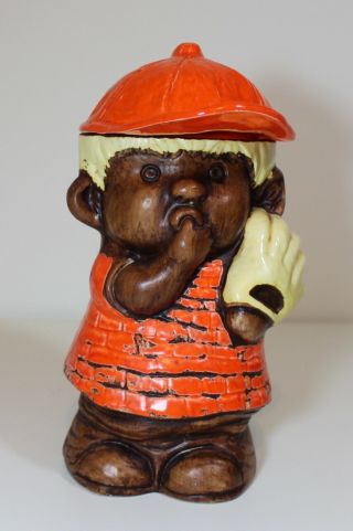 Vintage Treasure Craft Boy Cookie Jar Rare Ceramic Americana Baseball Player
