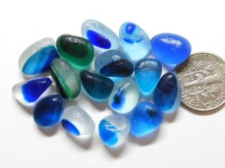 16 Multi Xs - S Cobalt Blue Green 0.  5oz Jq Rare Seaham English Sea Glass