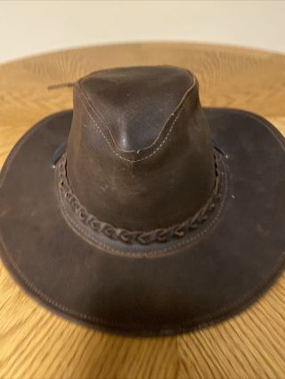 Rare Vintage Dollywood Hat Brown Leather Cowboy Hat Size Medium Dw Hats