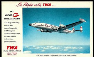 1955 Twa Airlines - G Constellation Prop Plane Rare Vintage Postcard