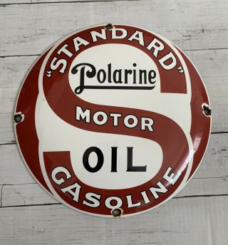 Vintage Standard Indiana Porcelain Sign Gas Oil Company Service Pump Plate Rare