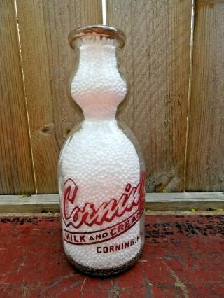 Vintage Rare Corning Milk And Cream Co.  Cream Top Quart Glass Milk Bottle