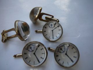 5 Vtg Art Deco Gold Tone Clear Lucite Clock Watch Face Cufflinks Rare Cuff Links