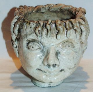 Rare Folk Art Hand Made Pottery Medusa Style Head Planter / Vase