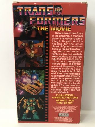 Transformers The Animated Movie VHS 1991 AVID Video Cartoon Autobot Rare OOP 2