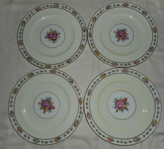 Set Of 4 Rare Antique Cauldon England Dinner Plates Gold Trim Floral Dish V3666