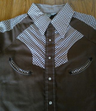Vtg Rare 1970s 70s Larry Mahan Western Shirt Mens Size Large L - Pearl Snap - Checks