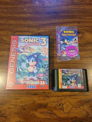 Sonic The Hedgehog 3 (sega Genesis,  1994) W/ Promo Game Gear Cogs Rare
