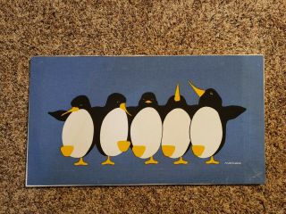 Vintage Marushka Textile Print 14 1/2 " X 26 1/2 " Dancing Penguins Rare