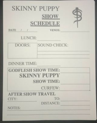 Skinny Puppy Rare Show Schedule Sheet - Blank