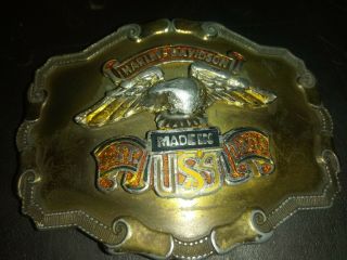 Rare Vintage Harley Davidson Made In America Solid Brass Belt Buckle