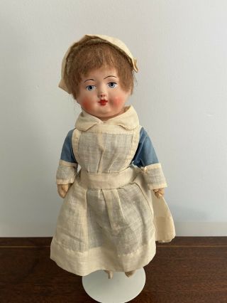 Rare Antique Vintage Paper Mache Shoulder Head Nurse Doll Uniform Apron German?