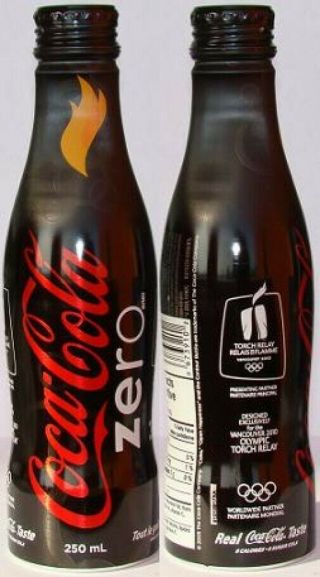Rare Coca Cola Aluminium Zero Bottle 2009 Olympic From Canada