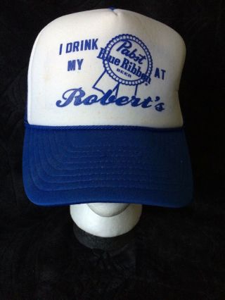 Vintage Pabst Blue Ribbon Beer I Drink At Roberts Advertising Snapback Hat Rare