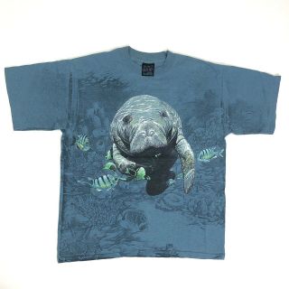 Rare Vintage L 90s 1995 Manatee All Over Print Habitat T Shirt Nature Animal Tee