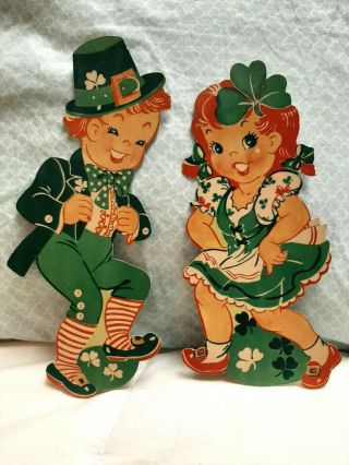 Vintage Rare Die Cut Irish Boy & Girl St.  Patrick 