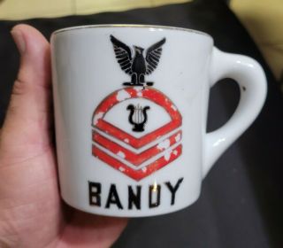 Rare 1968 Handpainted Us Navy Cpo Bandy Comaswgru 5 Band Director Coffee Cup