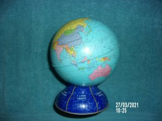 Vintage Ohio Art World Globe (rare Base) Metal Litho Tin 7 1/2 " Tall No Plug