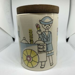 Ultra Rare 1950s Mustard Marmalade Jar Teak Lid Staffel Limburg Echt Dom Pottery