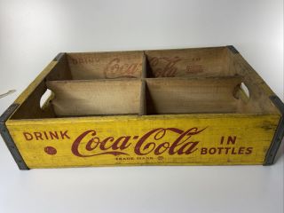 Vintage Coca Cola Coke Crate Soda Case 4 Slots Rare Carrier Yellow 1969