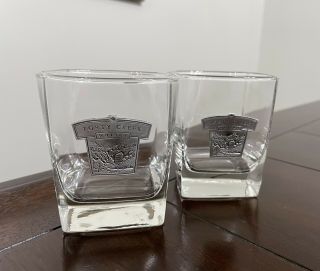 Rare Forty Creek Whisky Silver Colored Emblem Glass Set Of 2