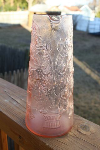 Rare Pink Depression Glass 3d Pitcher Flowers In Vase Design 10 "