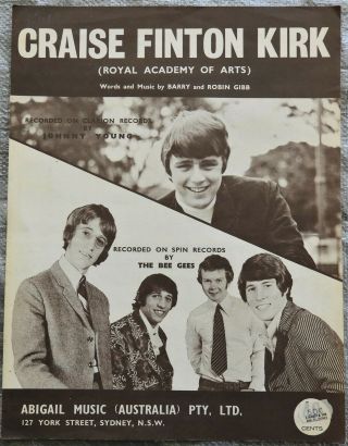 Bee Gees Rare Sheet Music Craise Finton Kirk Pop Psych 60s Johnny Young