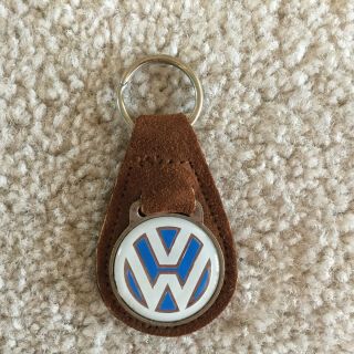 Vintage Rare 1970s Vw Logo Suede Leather Key Ring Fob Keychain Volkswagen Hippie
