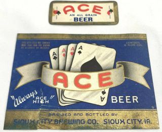Vintage Rare Ace Brewing Sioux City Iowa Beer Bottle Paper Label Poker Cards