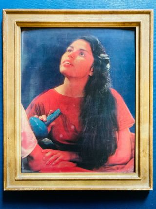 Vintage 3 - D Lenticular 1960s Mary Magdalene @ Jesus Foot Plastic Frame Rare